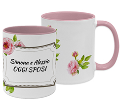 Tazza panoramica personalizzata per matrimonio con cornice di fiori