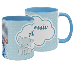 Tazza panoramica con immagine e nome per nascite