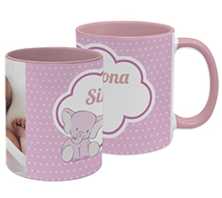 Tazza con elefantino rosa e nome per battesimo