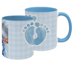 Tazza panoramica personalizzata con foto e Impronte azzurre