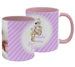 Tazza per battesimo con foto e nome con grafica rosa