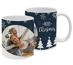 Tazza personalizzata con foto e grafica blu di natale