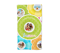 Telo mare con foto e grafica ciambelle colorate