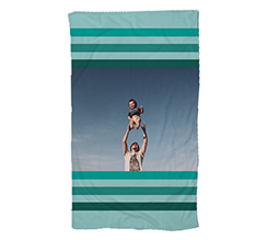 Telo mare large con foto e grafica righe orizzontali turchesi