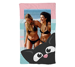 Telo mare large con foto ragazze e grafica gattino