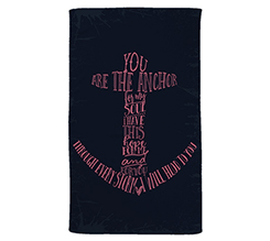 Telo mare sfondo nero con grafica ancora rosa