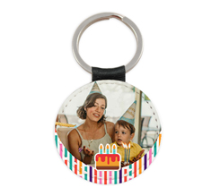 Portachiavi Rotondo Pelle con foto e grafica torta compleanno