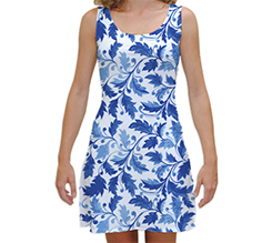Vestito smanicato taglia M sfondo bianco e foglie blu