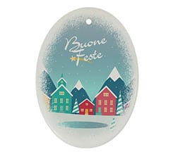 Decorazioni Natalizie ceramica ovale Case innevate