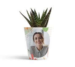 vaso personalizzato con foto e grafica astratta con foglie colorate