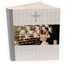 album matrimonio con tasche personalizzato con foto e grafica con croce bianca
