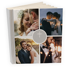 album per foto matrimonio personalizzato con collage di foto e croce centrale