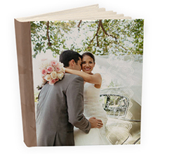 album matrimonio con tasche personalizzato in copertina con foto e grafica effetto pizzo