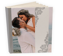 album fotografici da matrimonio con foto e grafica con fascia bianca e pizzo