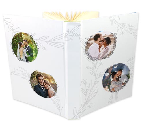 album foto matrimonio personalizzato con grafica con cerchi e rami