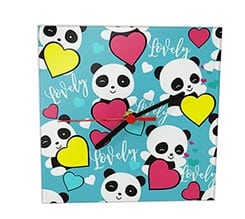 Orologio Quadrato in Vetro Lovely panda
