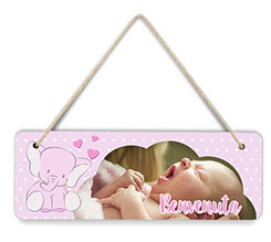 Targa per Porta in Legno Elefantino rosa