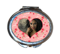 Specchietto ovale da borsetta Fiori rossi