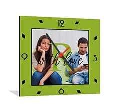 Orologio Quadrato in Legno Cornice verde