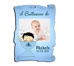 Pergamena in legno Battesimo bimbo