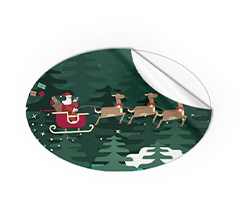 Adesivi ovali piccoli Babbo Natale con slitta