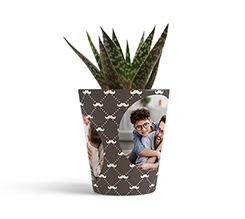 vaso per la festa del papà stampato con foto e grafica con sfondo marrone