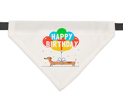 Bandana per cani personalizzata con grafica happy birthday bassotto e pallocini