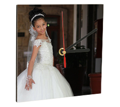 Orologio Prima Comunione con foto in legno quadrato da parete