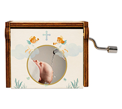 Carillon in legno personalizzato per battesimo con angioletti