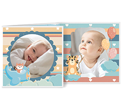 Biglietto a 3 ante quadrato auguri per nascita con foto