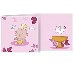 Biglietto a 3 ante quadrato per Battesimo con colomba