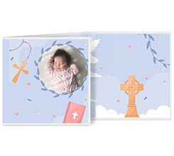 Biglietto a 3 ante quadrato per Battesimo con simboli sacri