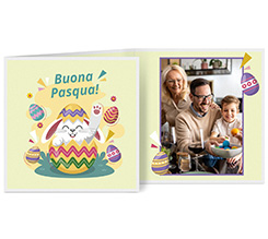 Biglietto a 3 ante quadrato con foto e auguri di Buona Pasqua