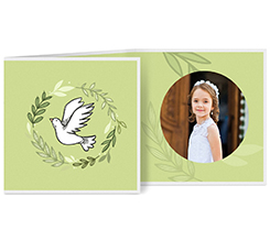 Biglietto a 3 ante quadrato per Comunione con colomba e foto