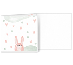 Biglietto a 3 ante quadrato coniglietto per nascita