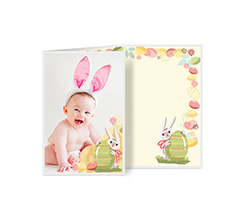 Biglietto a 3 ante verticale con foto e grafica coniglietto pasquale