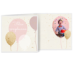 Biglietto a 3 ante quadrato con grafica Felice Compleanno