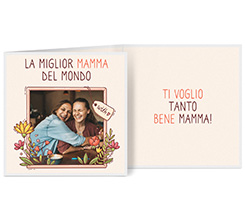 Biglietto a 3 ante quadrato per la mamma con foto e dedica
