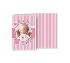 Biglietto a 3 ante verticale per bambini con strisce rosa