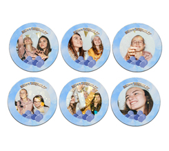 Calamite Rotonde Pack da 6 con foto e grafica cornice compleanno