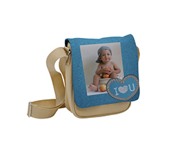 Borsello con grafica blu e icona a cuore