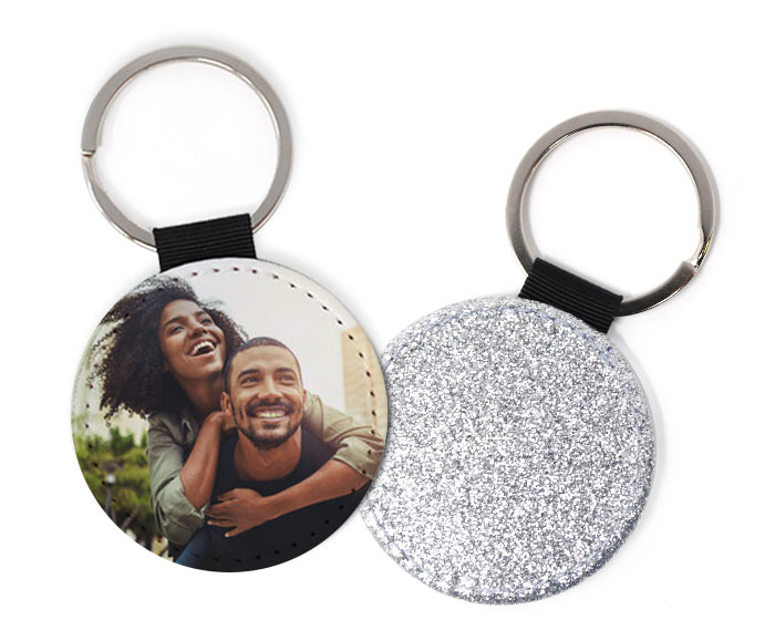 Portachiavi glitter rotondo in pelle