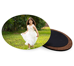 Calamita in legno Prima Comunione ovale con foto bimba