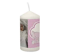 Candela personalizzata Battesimo Elefantino rosa
