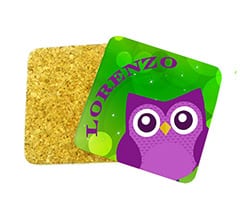 Sottobicchiere Sughero Quadrato Gufetto