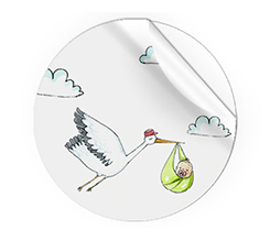 Adesivi rotondi grandi con nome cicogna