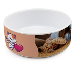 ciotola per gatti stampata con foto e grafica con cuoricino