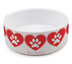 ciotola personalizzata con grafica con zampe e cuori