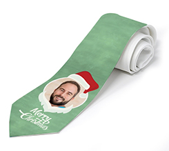 Cravatta con grafica verde Babbo Natale con foto