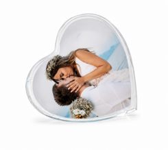 foto su cristallo cuore per matrimonio
